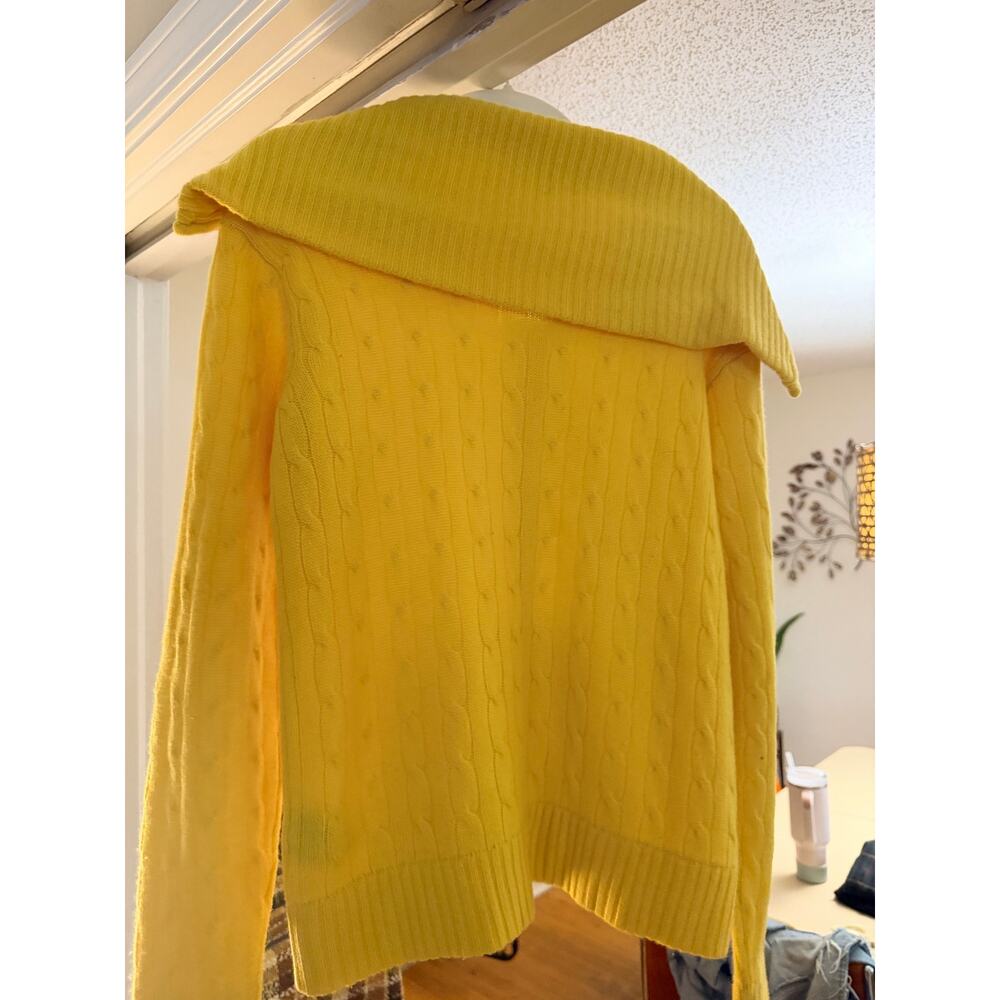 Ralph Lauren 100% Cashmere Yellow Cable Knit Zip Sweater Large - Picture 2 of 5